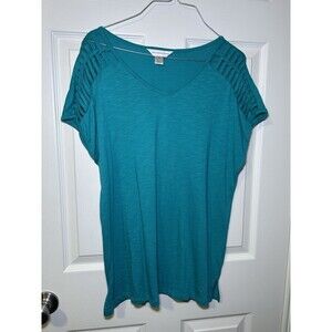Christopher & Banks Women’s Braided Short Sleeve Shirt Teal Size Medium